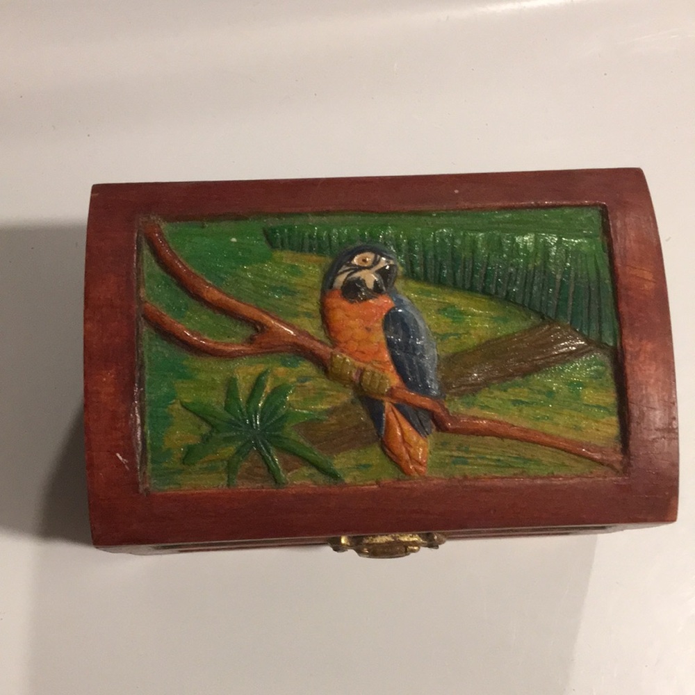 Colorful Parrot Carved Wooden Box